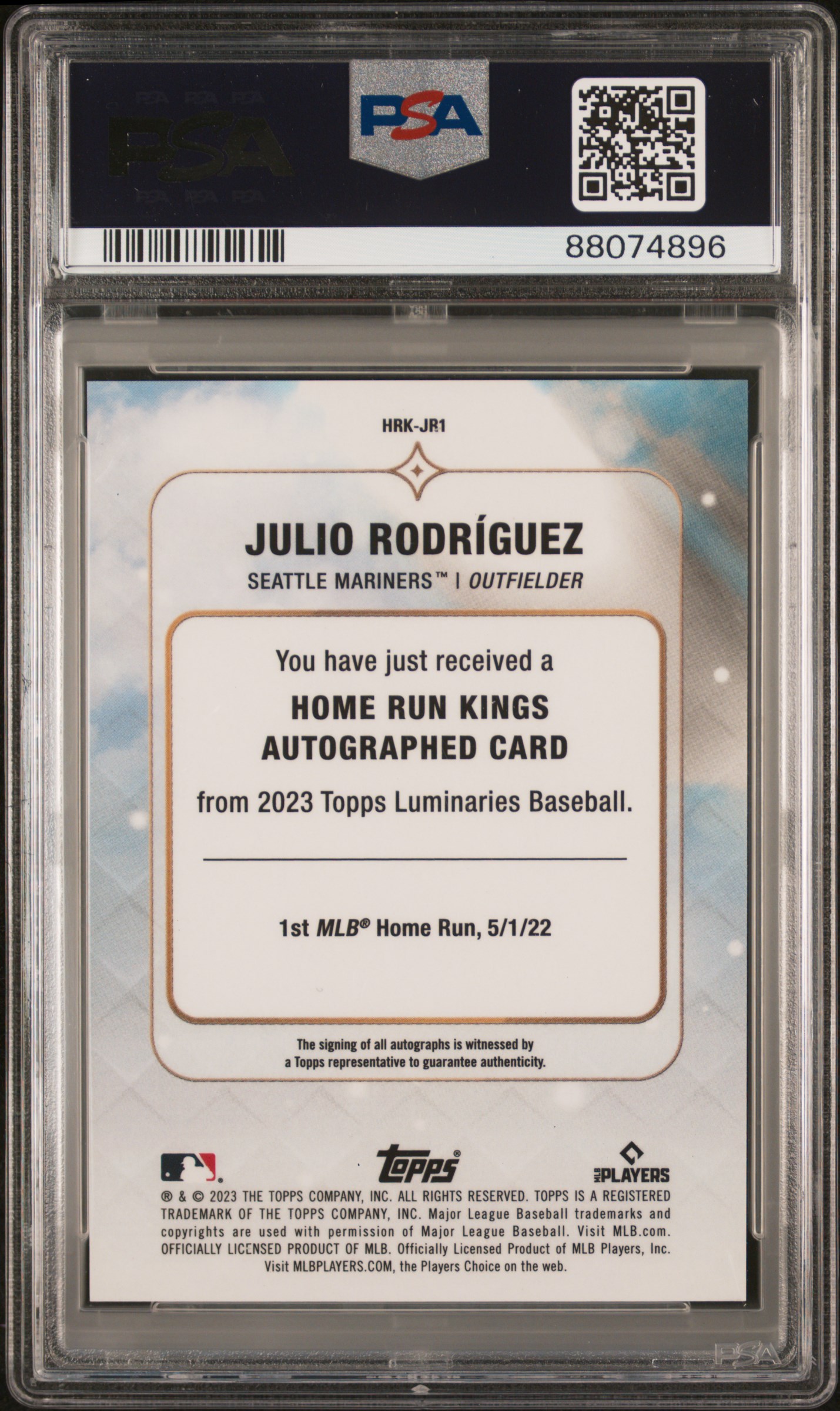 2023 Topps Luminaries Home Run Kings Autographs Julio Rodriguez #Hrkjr1 Mint 9 back