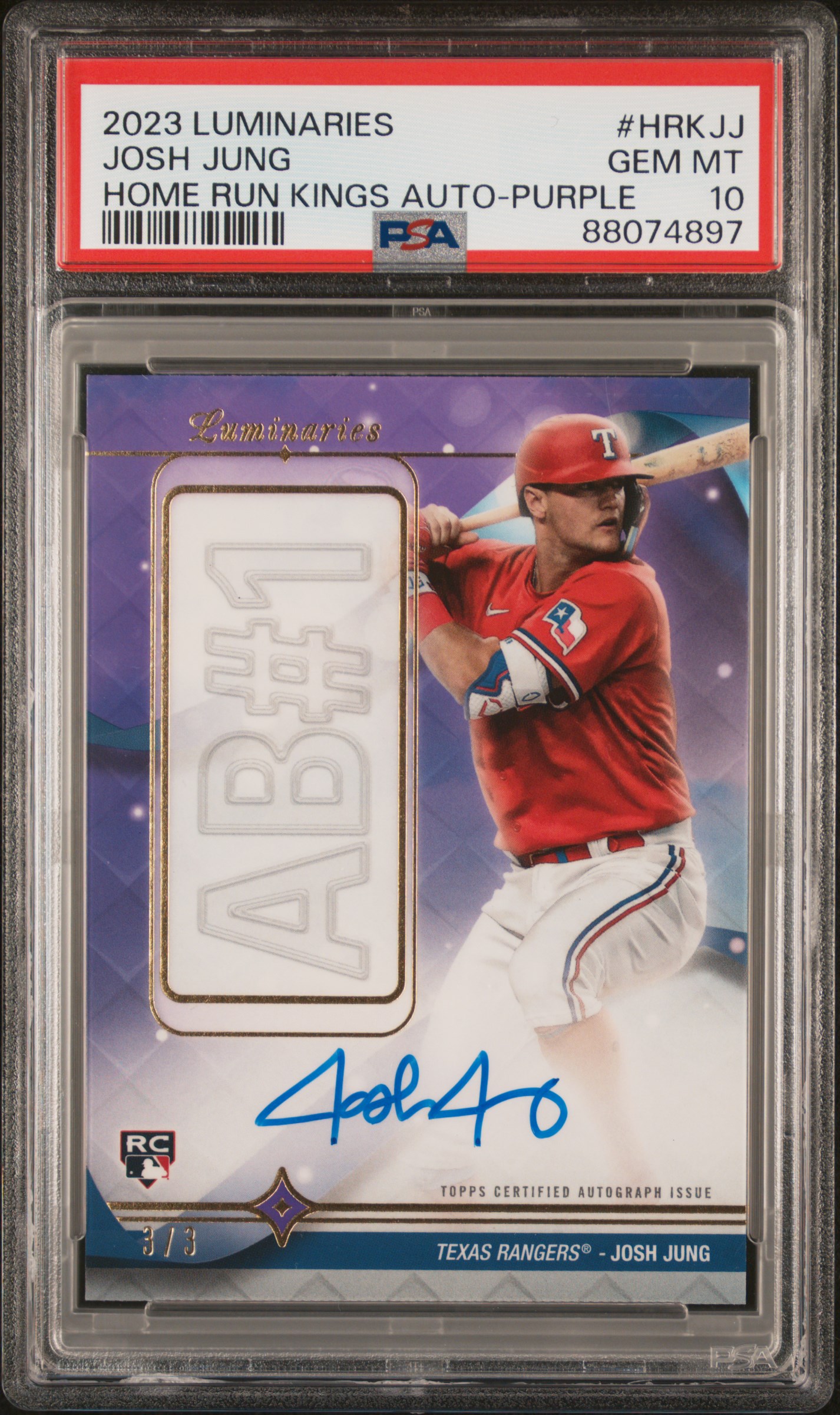 2023 Topps Luminaries Home Run Kings Autographs Josh Jung #Hrkjj (Home Run Kings Auto-Purple) Gem Mt 10 front