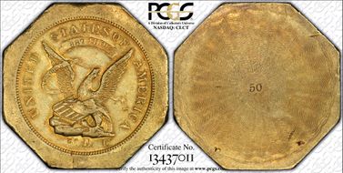 1851 "887" $50 LE Augustus Humbert, "50" AU58