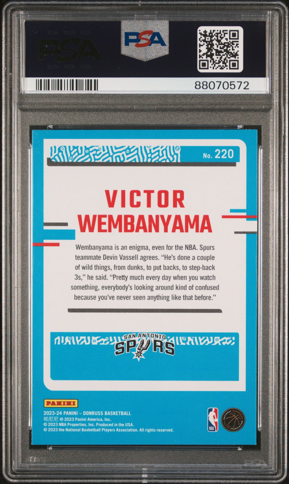 2023 Panini Donruss Victor Wembanyama #220 Mint 9 back