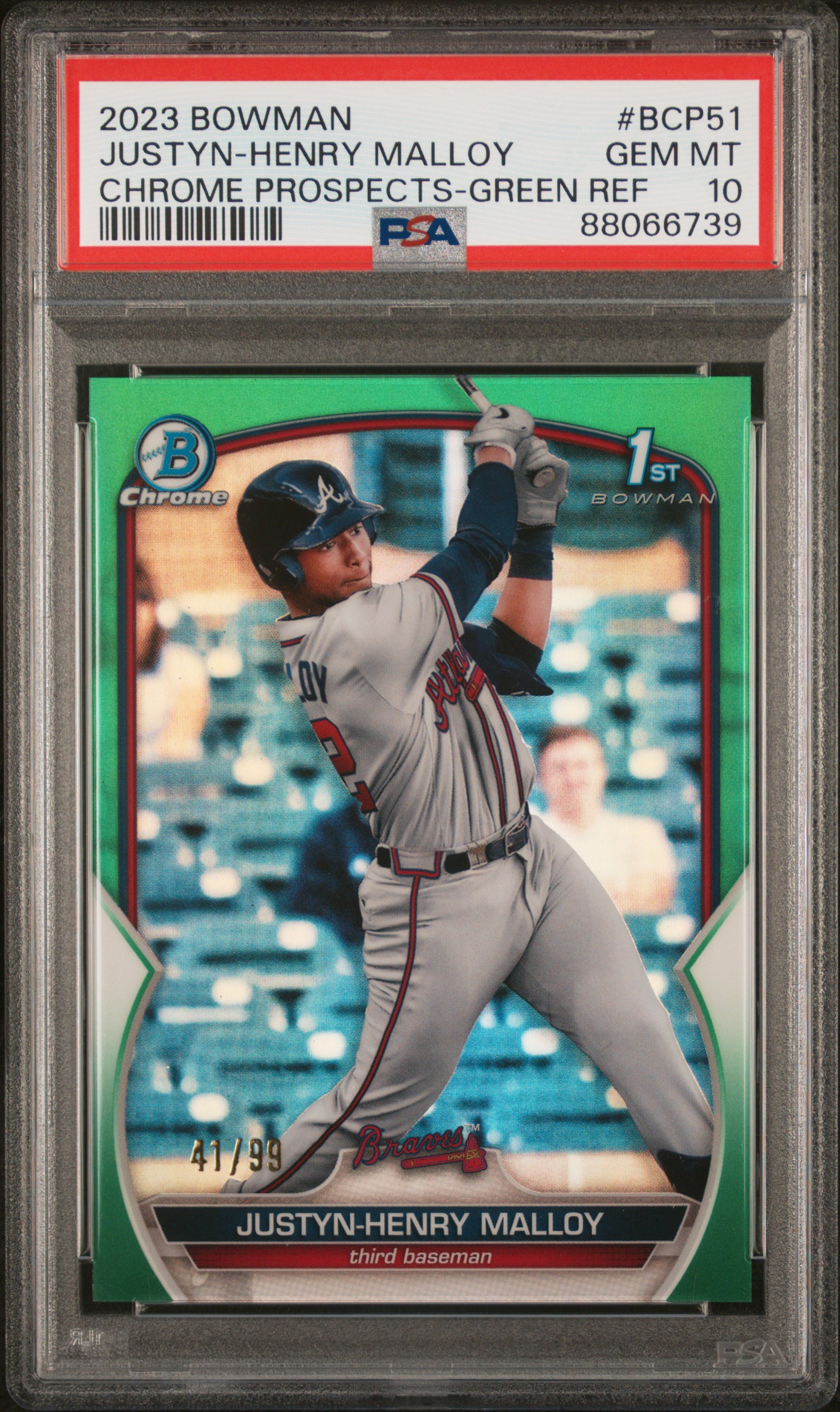 2023 Bowman Chrome Prospects Green Refractor Bcp51 Justyn-Henry Malloy Rookie Card (#41/99) – PSA GEM MT 10