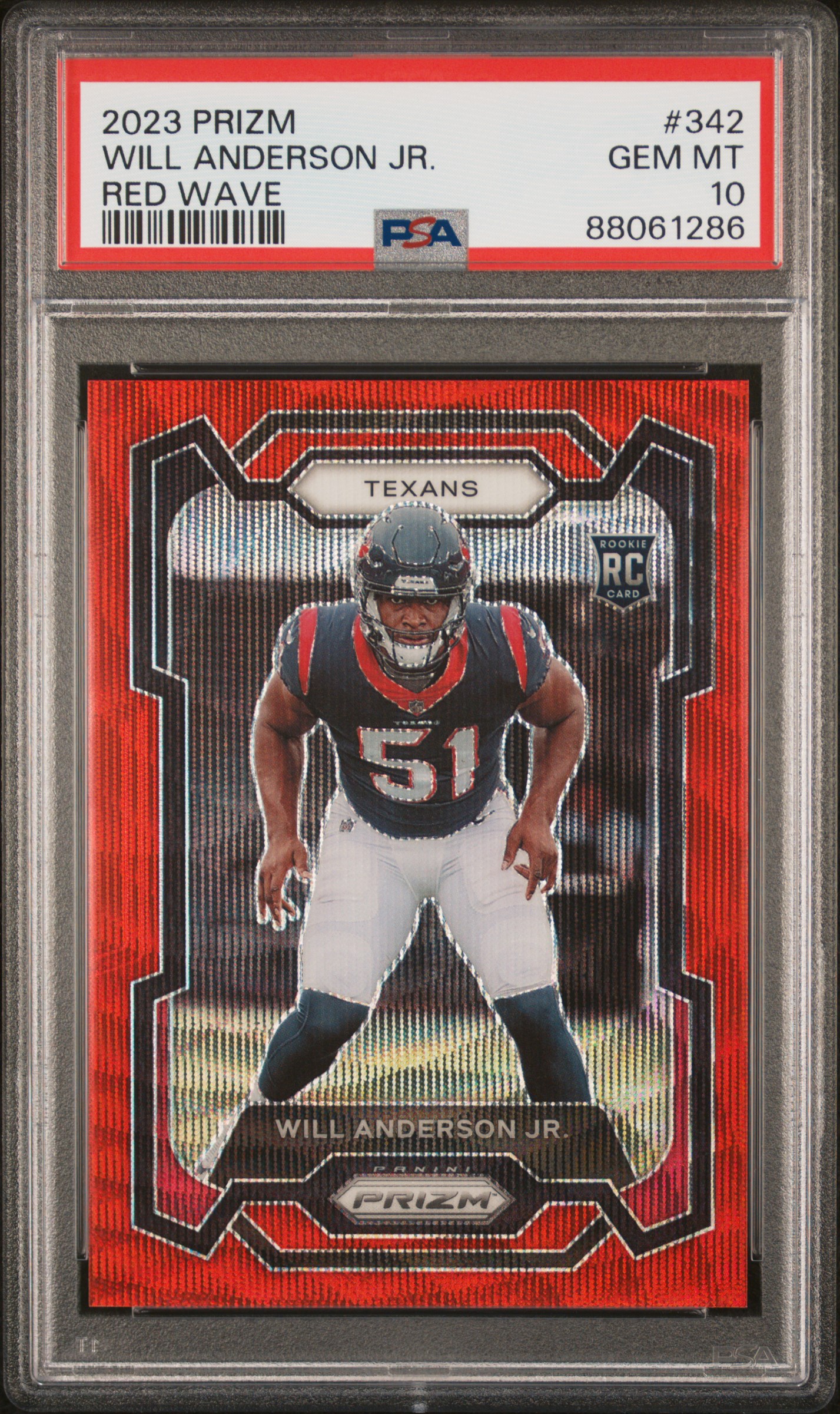 2023 Panini Prizm Red Wave #342 Will Anderson Jr. Rookie Card (#096/149) – PSA GEM MT 10