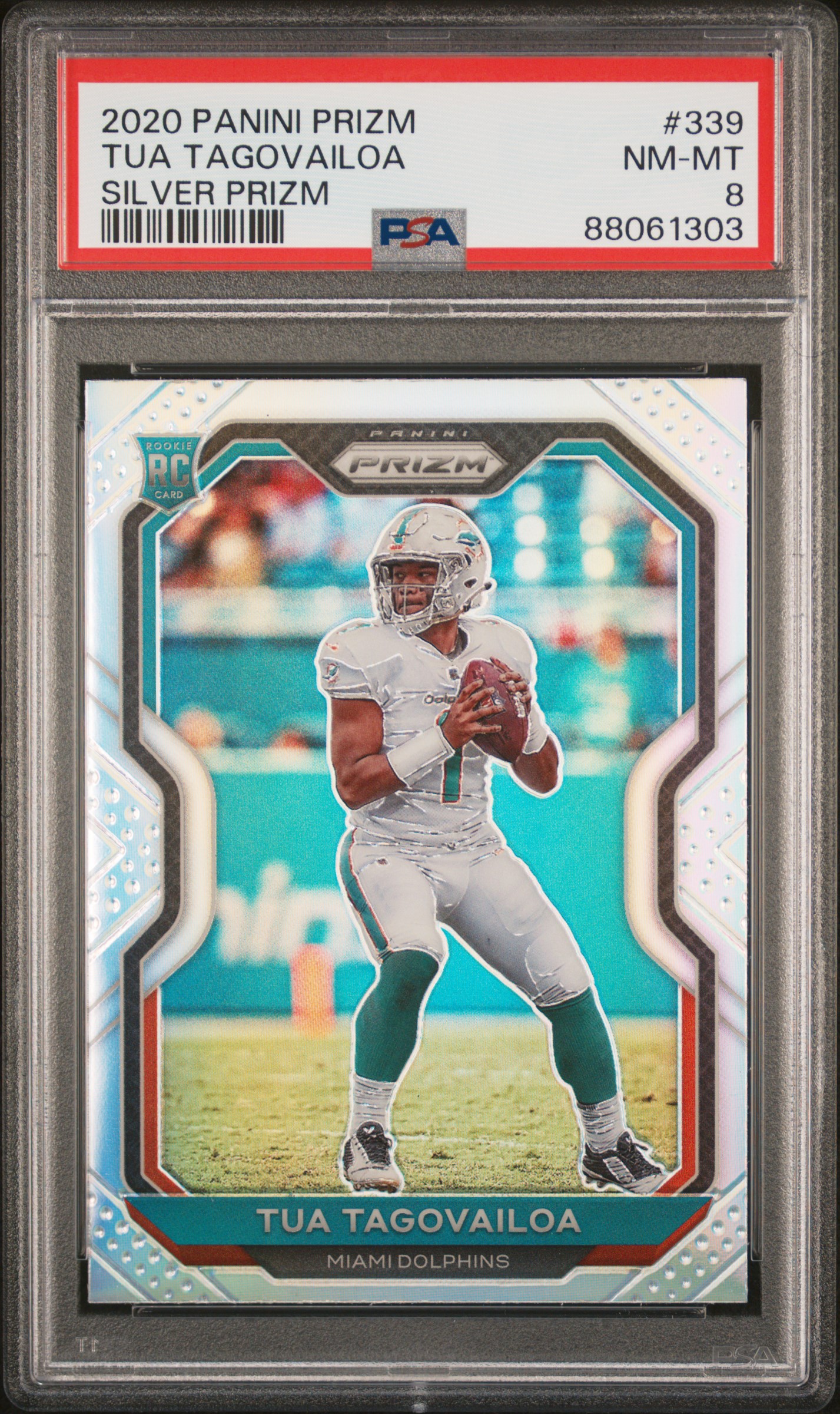 2020 Panini Prizm Silver Prizm #339 Tua Tagovailoa Rookie Card – PSA NM-MT 8