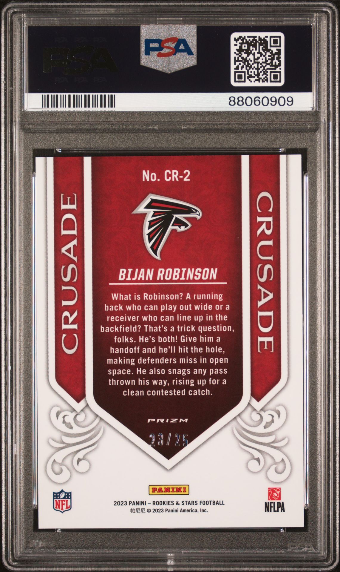 2023 Panini Rookies & Stars Crusade Bijan Robinson #Cr2 (Crusade-Orange) Gem Mt 10 back