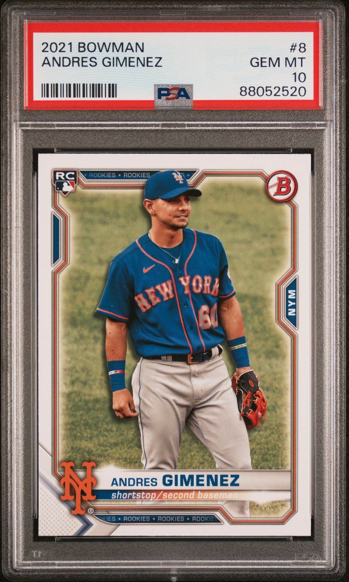 2021 Bowman Andres Gimenez #8 Gem Mt 10 front