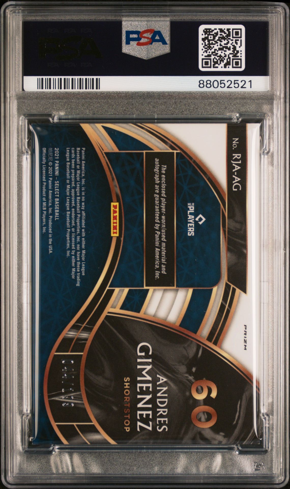 2021 Panini Select Rookie Jersey Autographs Andres Gimenez #Rja (Rke.jsy.auto-Holo) Ex-Mt 6 back