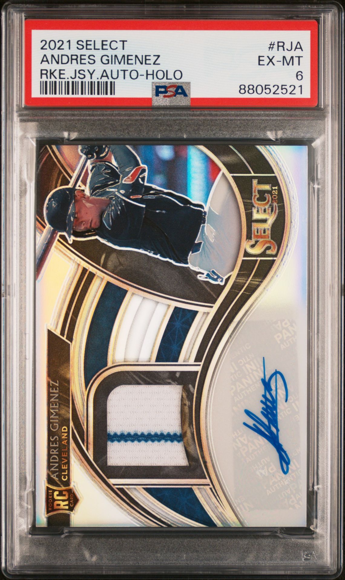 2021 Panini Select Rookie Jersey Autographs Andres Gimenez #Rja (Rke.jsy.auto-Holo) Ex-Mt 6 front