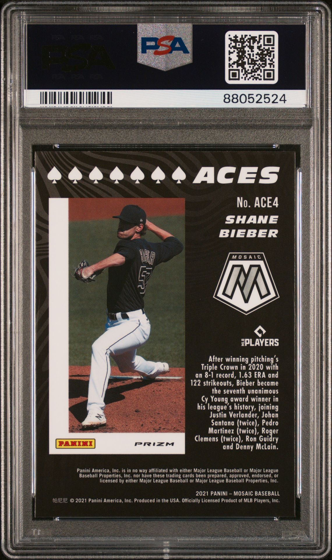 2021 Panini Mosaic Aces Shane Bieber #Ace4 (Aces-Mosaic) Gem Mt 10 back