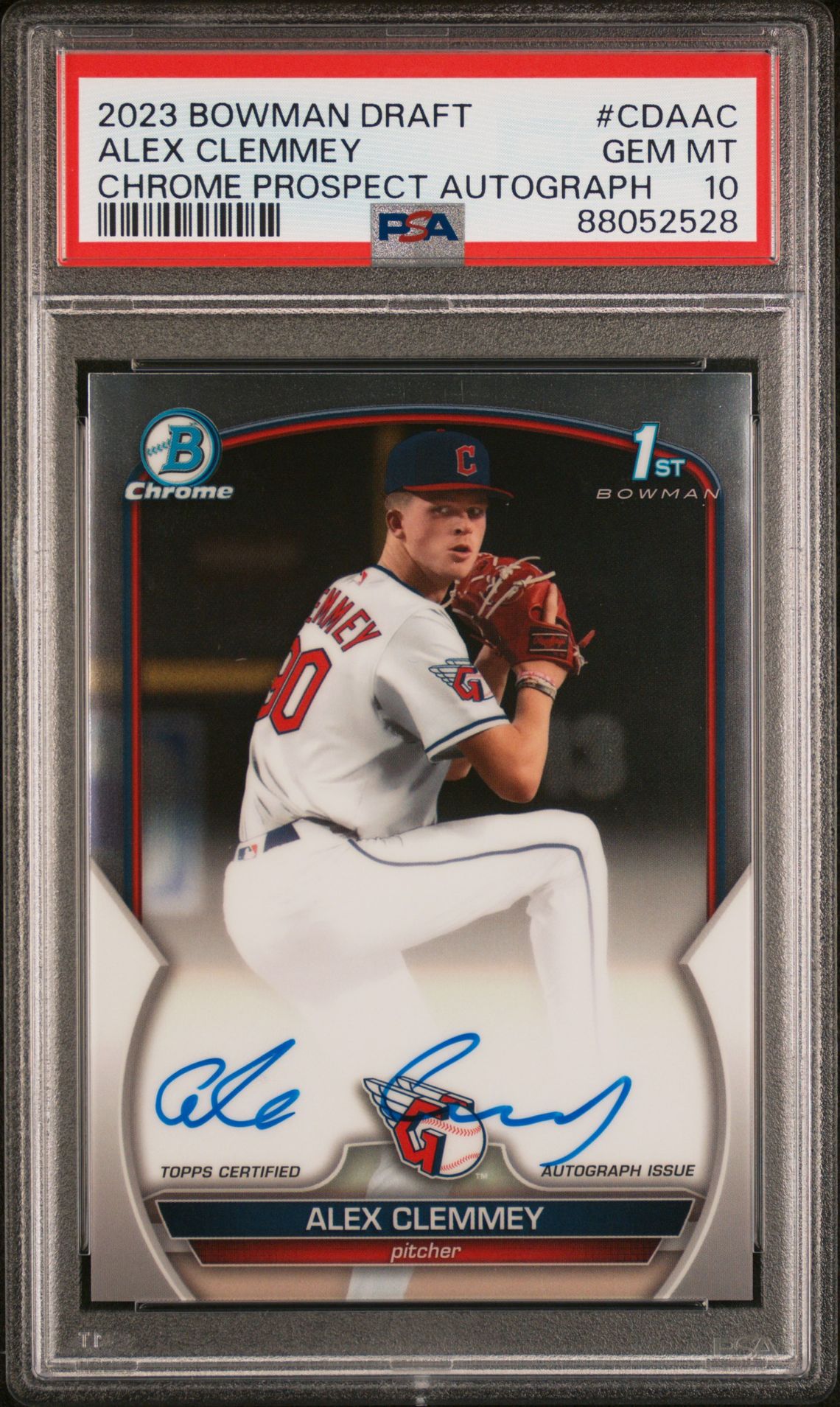 2023 Bowman Draft Chrome Prospect Autograph Alex Clemmey #Cdaac Gem Mt 10 front