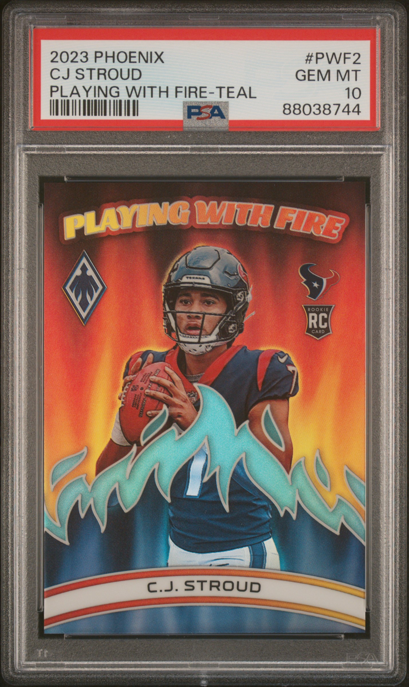 2023 Panini Phoenix Playing With Fire Teal #PWF2 C.J. Stroud Rookie Card (#096/125) – PSA GEM MT 10