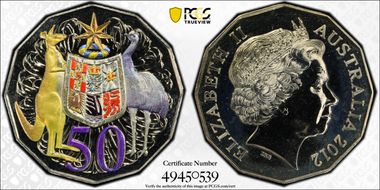 2012 50C Coat of Arms Colorized MS68