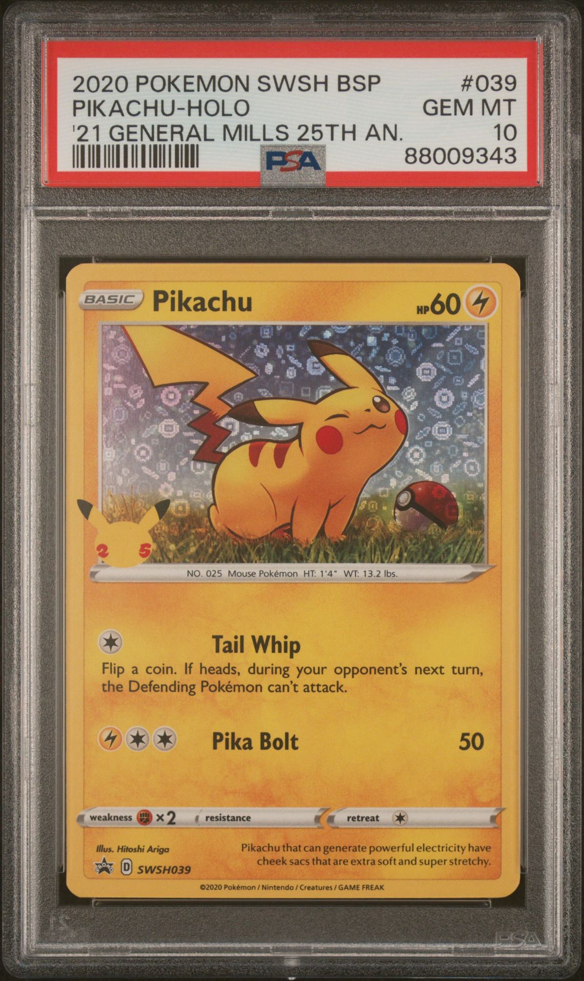 2020 Pokemon POKEMON SWSH BLACK STAR PROMO '21 GENERAL MILLS 25TH AN. #039 Pikachu-Holo front