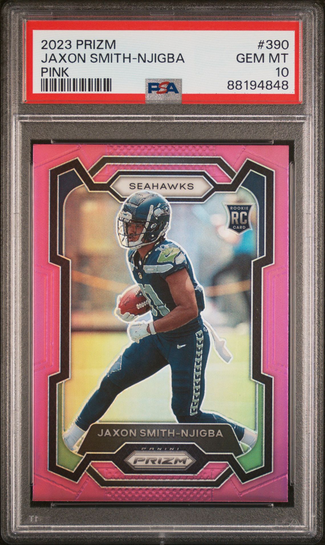 2023 Panini Prizm Jaxon Smith-Njigba #390 (Pink Prizm) Gem Mt 10 front