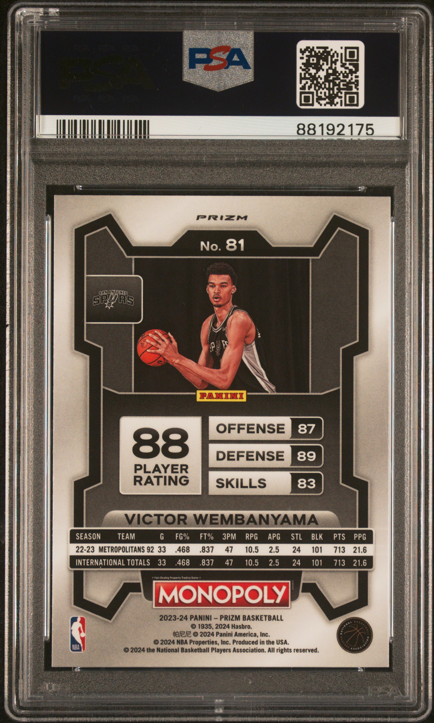 2023 Panini Prizm Monopoly Victor Wembanyama #81 (Purple) Nm-Mt 8 back
