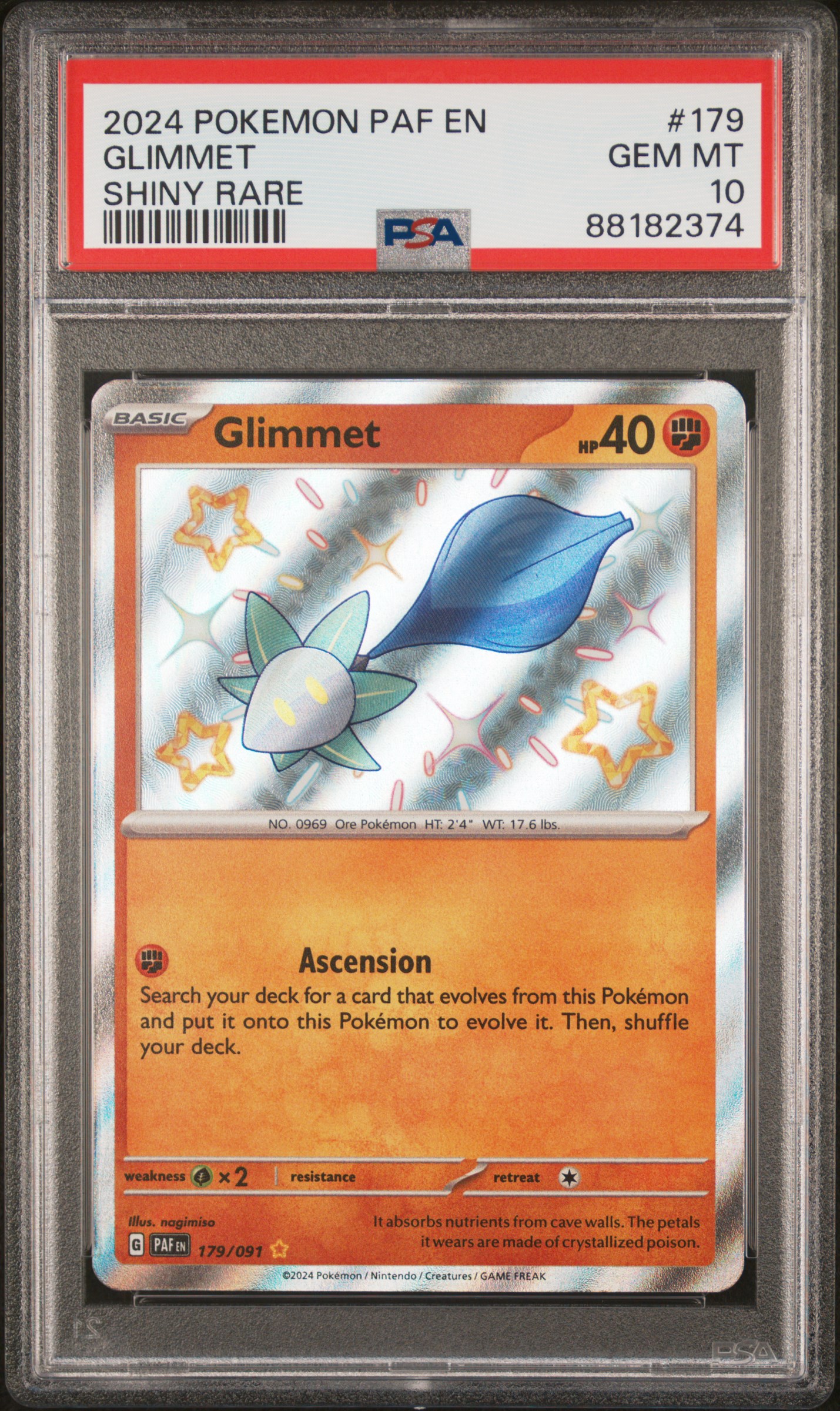 2024 Pokemon Paf En-Paldean Fates Shiny Rare #179 Glimmet – PSA GEM MT 10