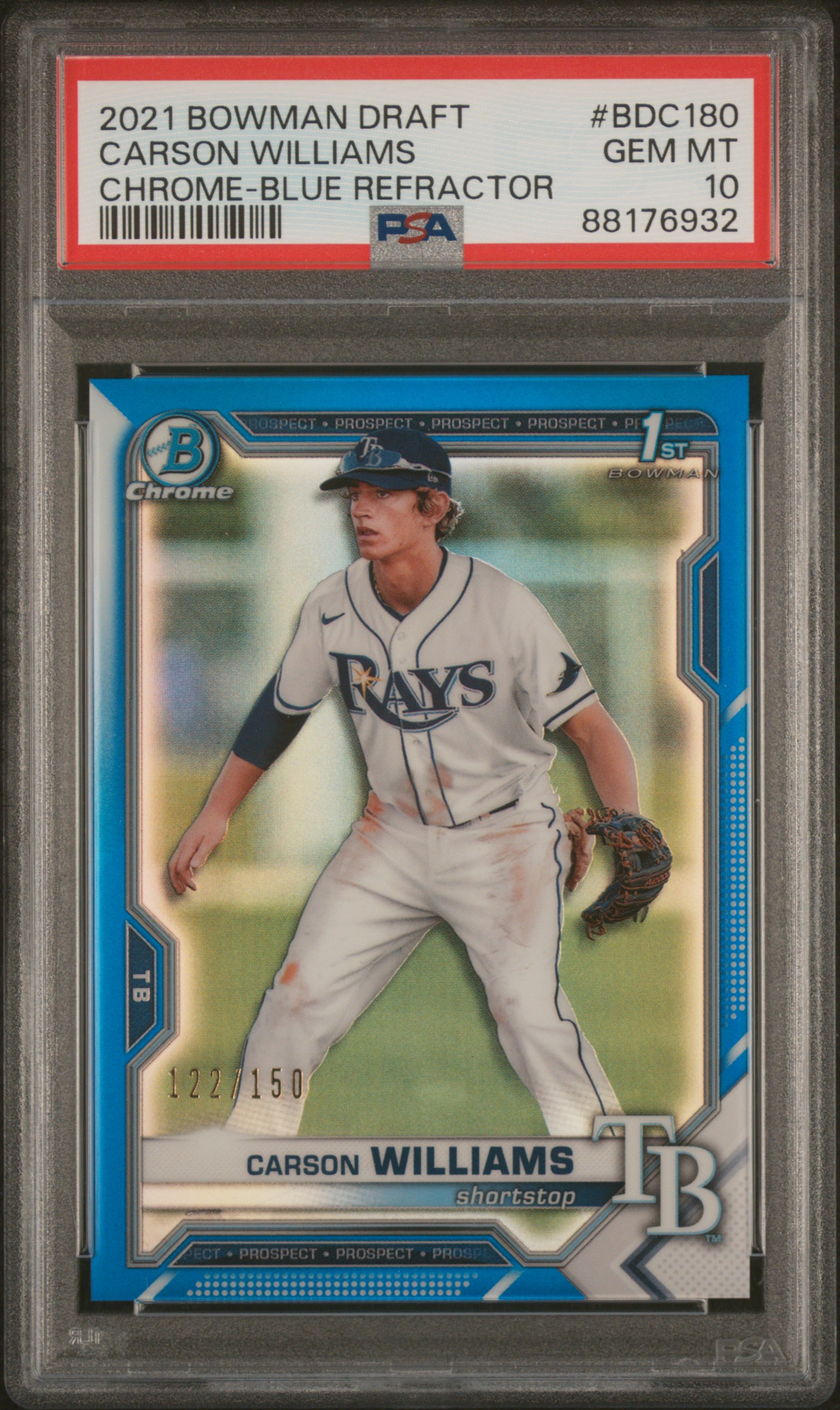 2021 Bowman Draft Carson Williams #Bdc180 (Chrome-Blue Refractor) Gem Mt 10 front