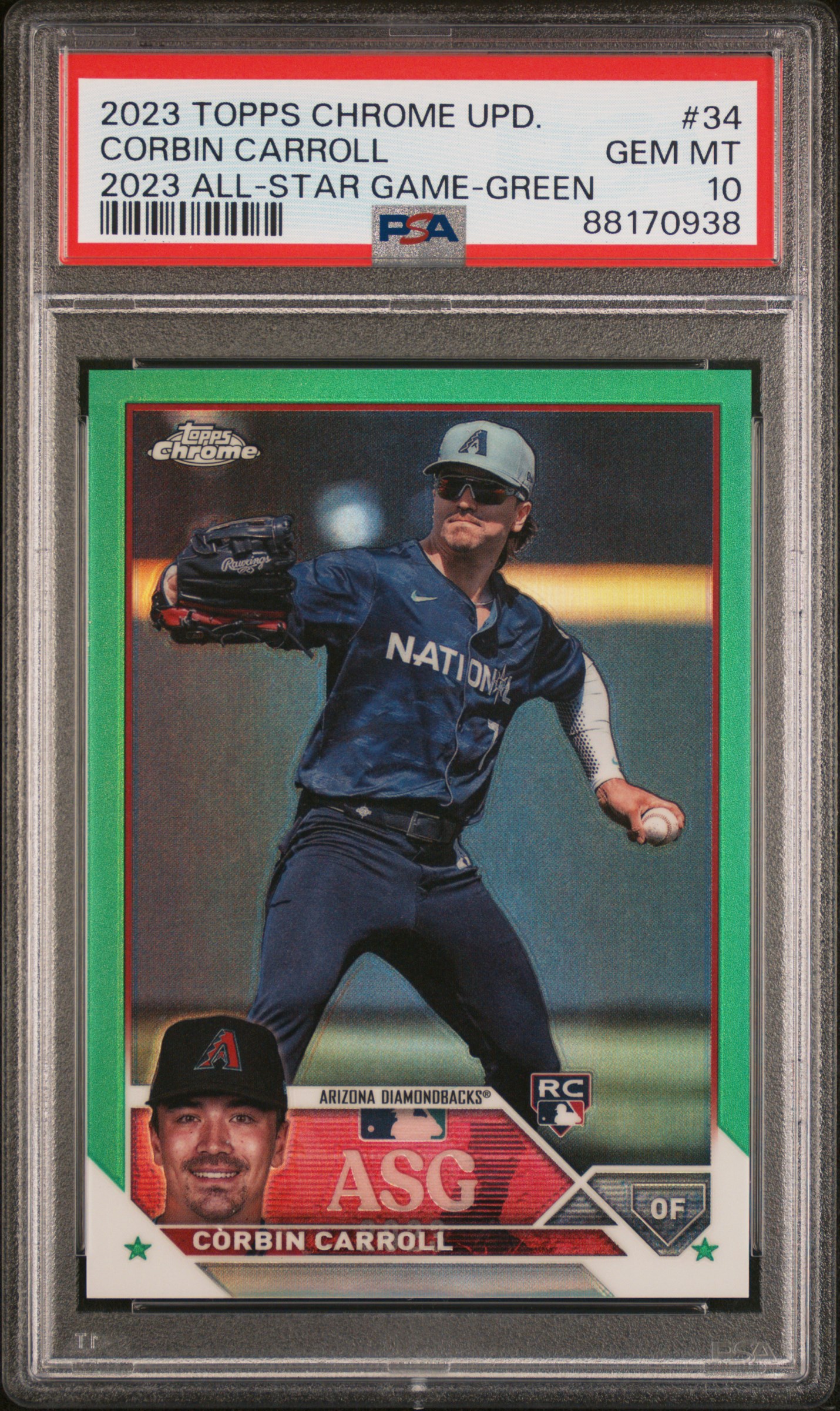 2023 Topps Chrome Update 2023 All-Star Game Green #34 Corbin Carroll Rookie Card (#55/99) – PSA GEM MT 10