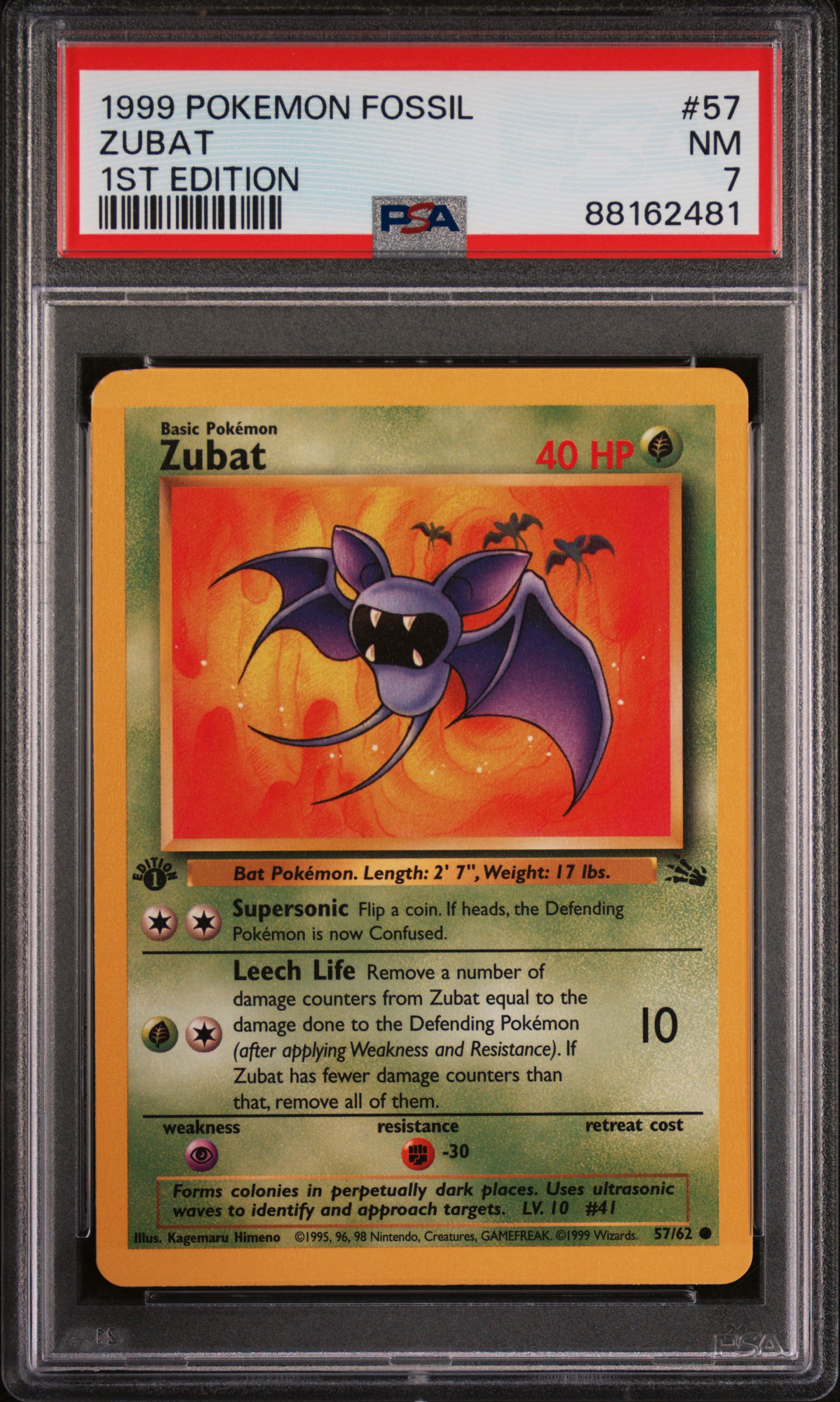 1999 Pokemon Fossil 1st Edition #57 Zubat – PSA NM 7