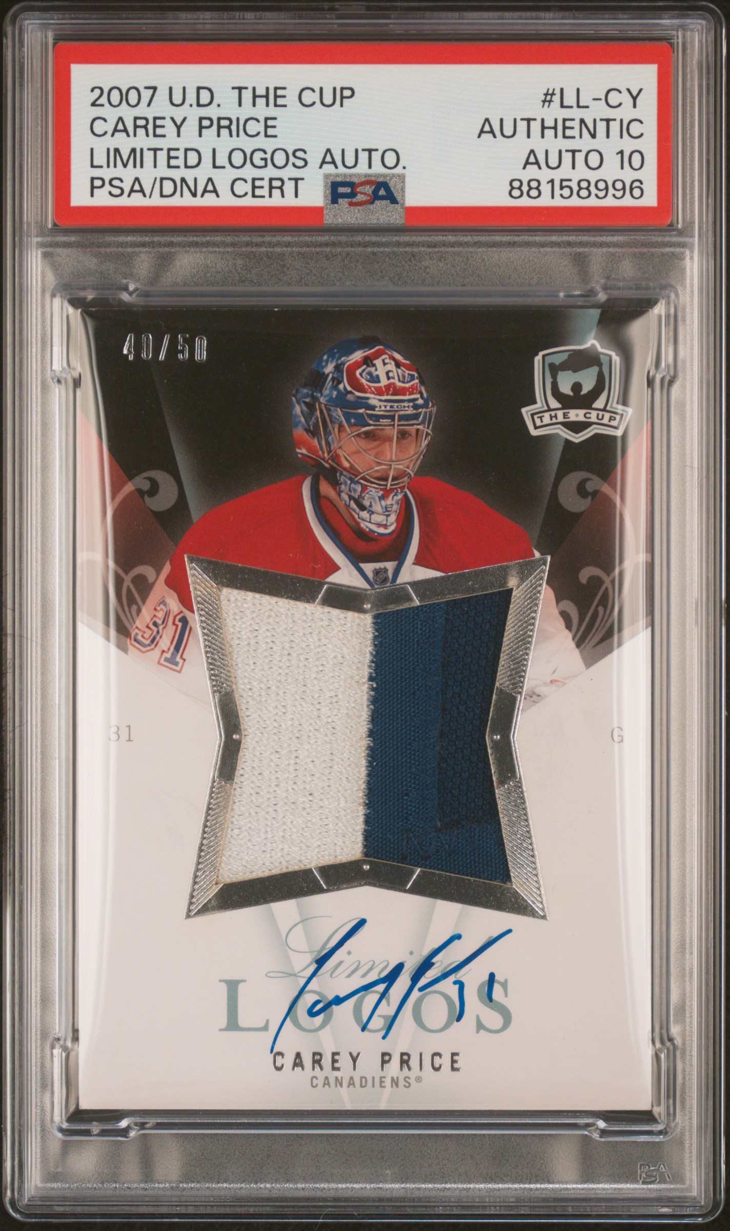 2007 Upper Deck The Cup Limited Logos Autographs Carey Price #Ll-Cy (Limited Logos Auto.) front