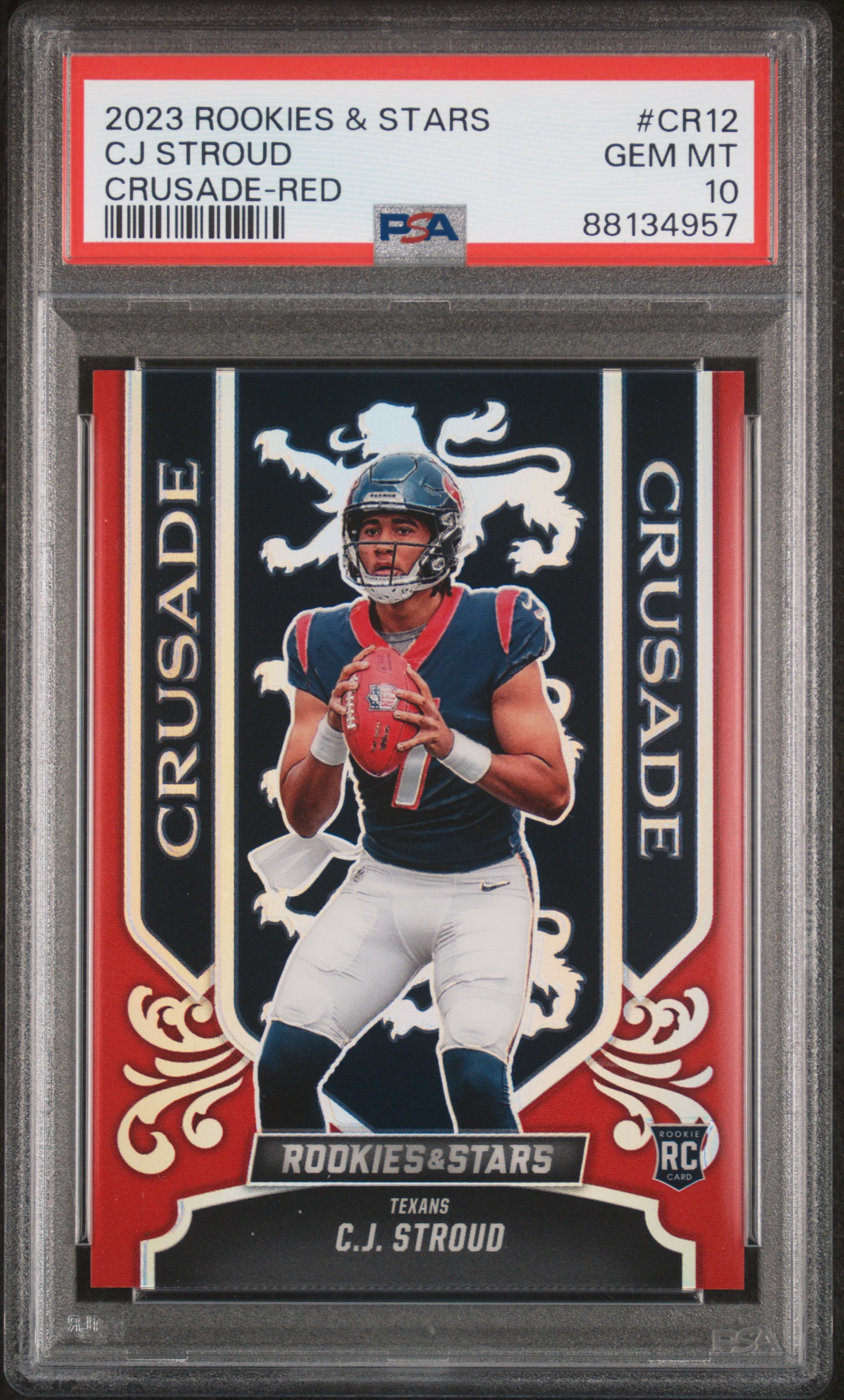 2023 Panini Rookies & Stars Crusade Red #CR12 C.J. Stroud Rookie Card (#81/99) – PSA GEM MT 10