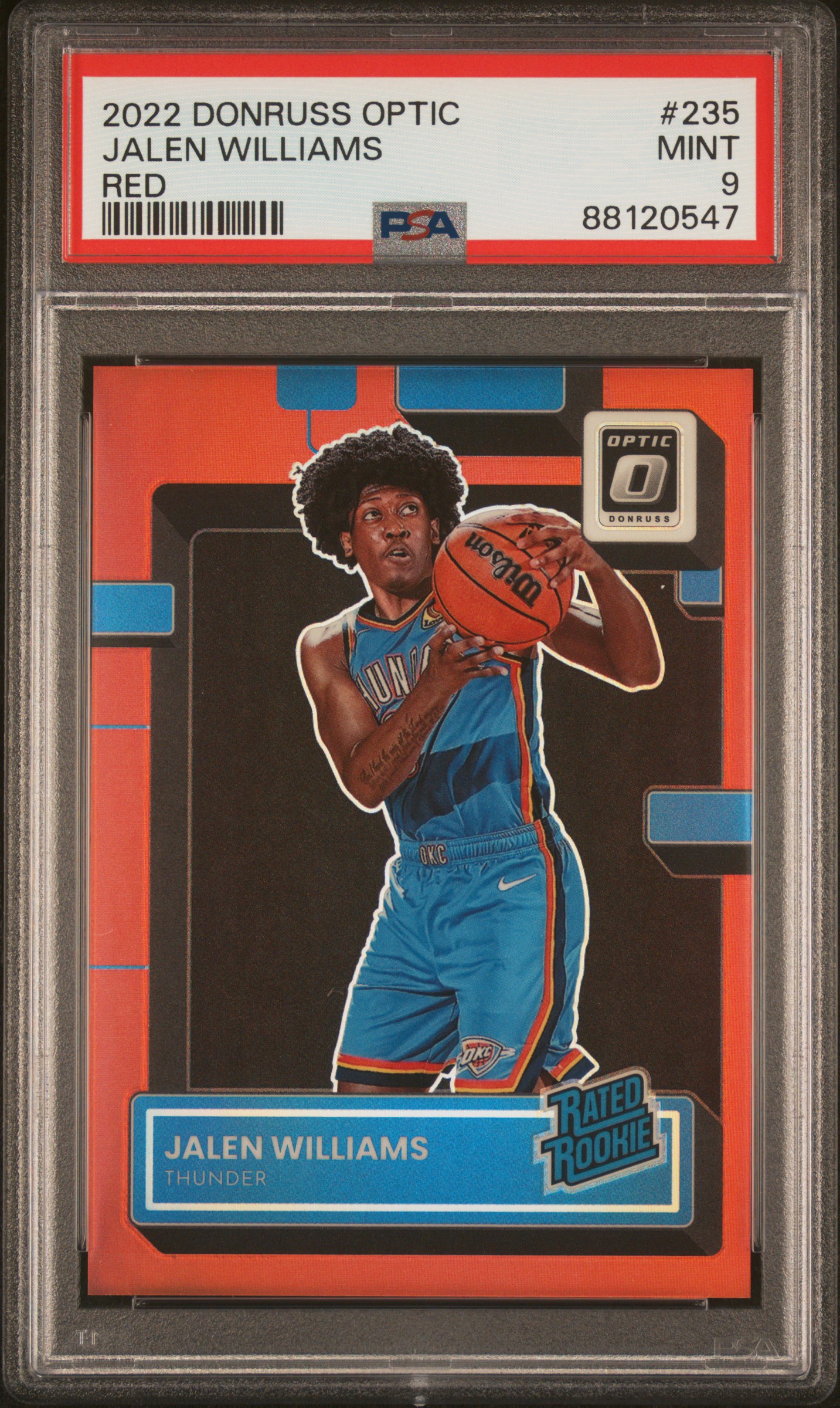 2022-23 Panini Donruss Optic Red Rated Rookie #235 Jalen Williams Rookie Card (#26/99) – PSA MINT 9