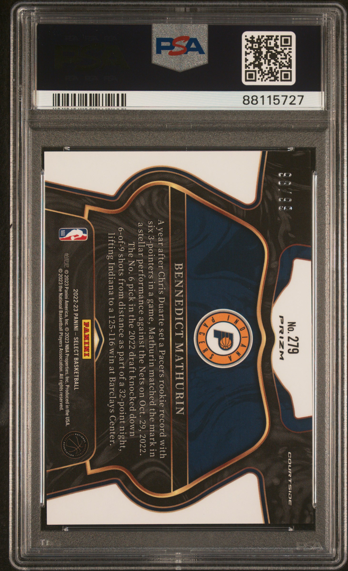 2022 Panini Select Bennedict Mathurin #279 (Light Blue Disco) Gem Mt 10 back