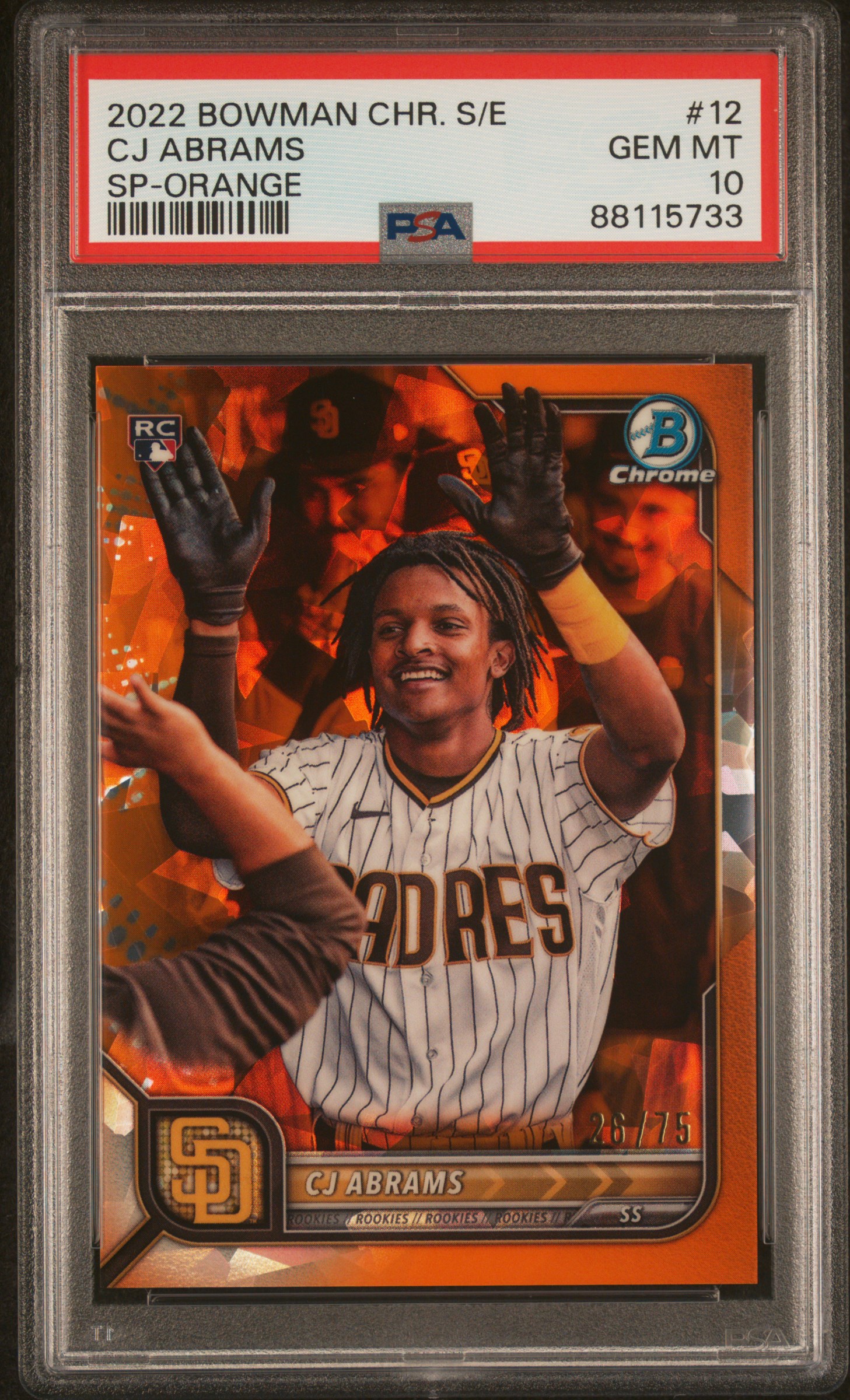 2022 Bowman Chrome Sapphire Edition Cj Abrams #12 (Sp-Orange) Gem Mt 10 front