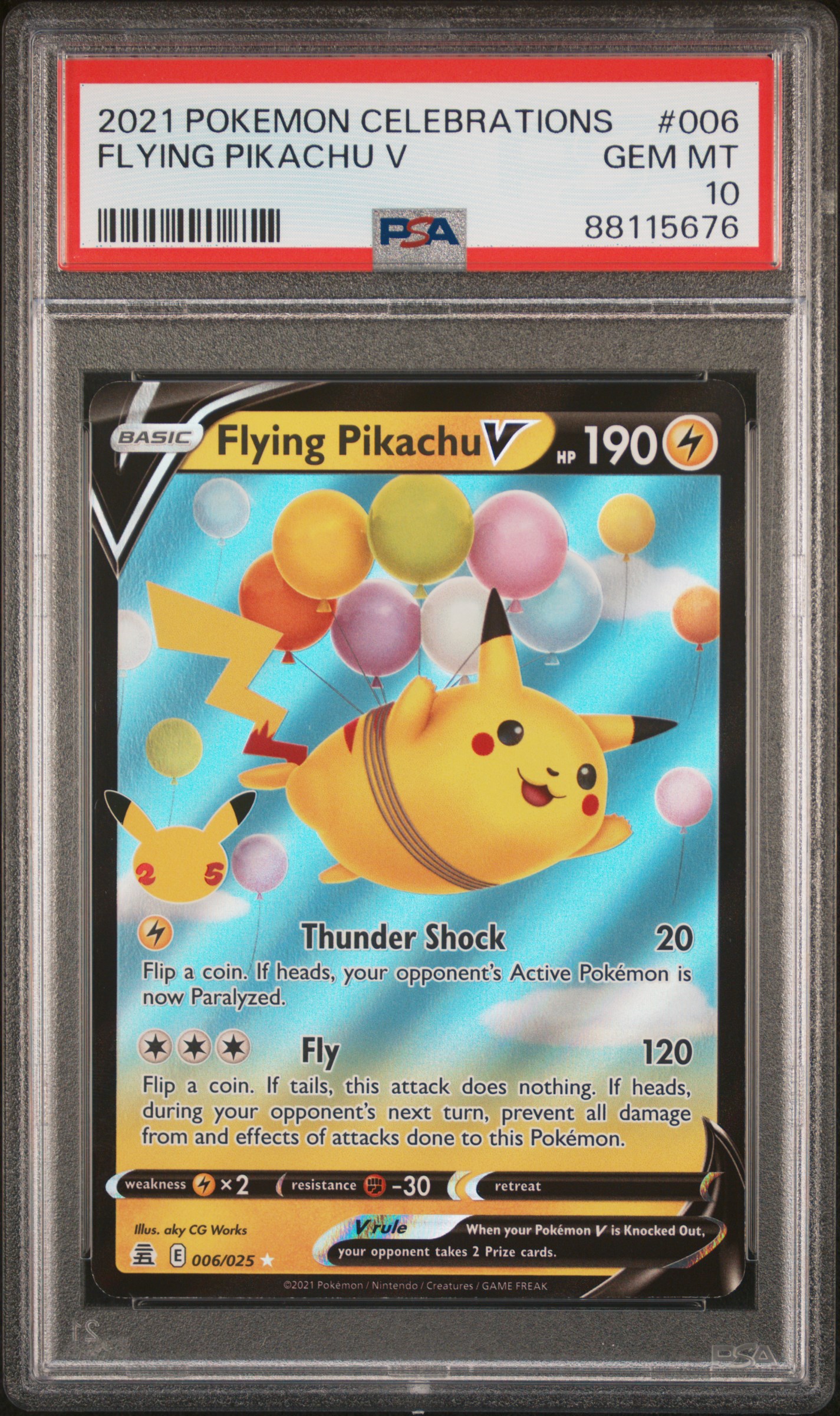 Image of 2021 Pokémon Celebrations Flying Pikachu V #006 PSA 10