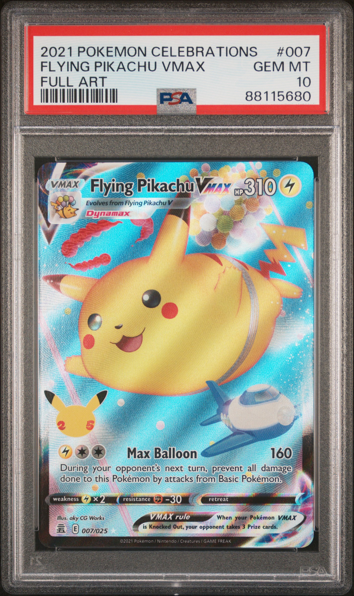 Image of 2021 Pokémon Celebrations Flying Pikachu VMAX #007 PSA 10