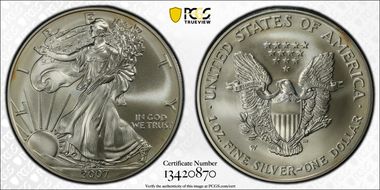 2007-W $1 Burnished Silver Eagle First Strike Mercanti Eagle Signature SP70