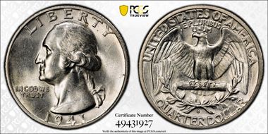 1941-S 25C Large S, FS-501 AU58