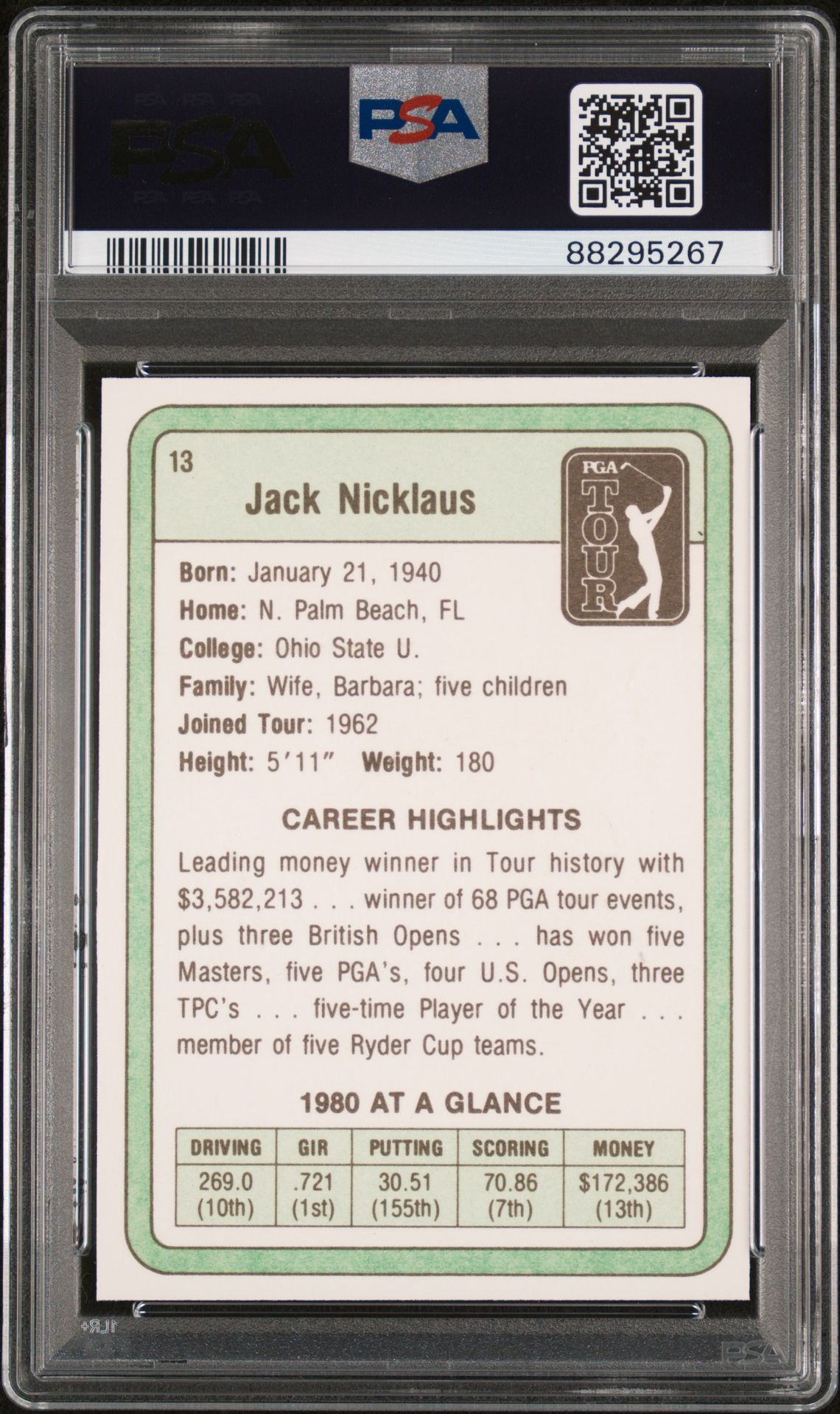 1981 Donruss Golf Jack Nicklaus #13 Ex 5 back