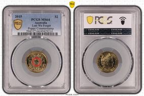 2015 $2 Lest We Forget Colorized Poppy Counterstamp MS64