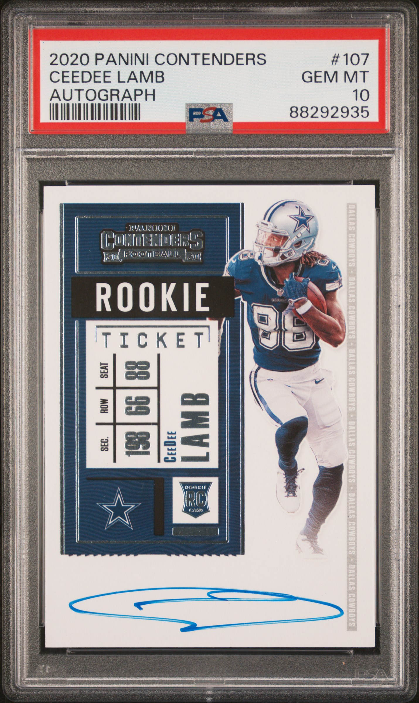 2020 Panini Contenders Rookie Ticket Autograph #107 CeeDee Lamb Signed Rookie Card - PSA GEM MT 10