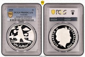 2008 $1 Kangaroo - Reg Mombassa Ag PR69DCAM