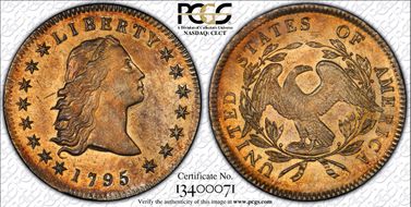 1795 $1 Flowing Hair, 3 Leaves AU58