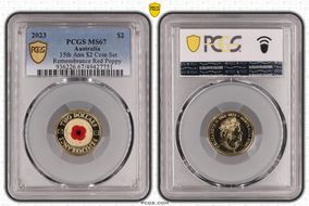2023 $2 35th Ann $2 Coin Set Colorized Remembrance Red Poppy MS67