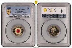 2023 $2 35th Ann $2 Coin Set Colorized Remembrance Red Poppy MS66