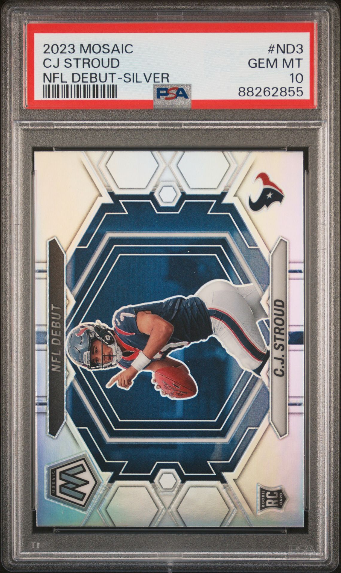 2023 Panini Mosaic Nfl Debut Cj Stroud #Nd3 (Nfl Debut-Silver) Gem Mt 10 front view - PSA graded GEM MT 10