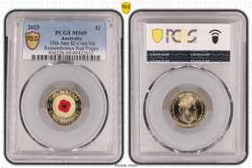 2023 $2 35th Ann $2 Coin Set Colorized Remembrance Red Poppy MS69