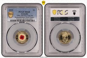 2023 $2 35th Ann $2 Coin Set Colorized Remembrance Red Poppy MS68
