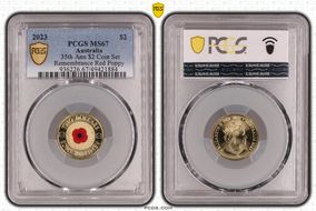 2023 $2 35th Ann $2 Coin Set Colorized Remembrance Red Poppy MS67