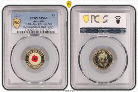 2023 $2 35th Ann $2 Coin Set Colorized Remembrance Red Poppy MS67