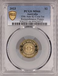 2023 $2 35th Ann $2 Coin Set Remembrance Poppy MS66