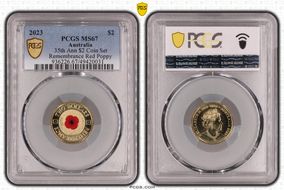 2023 $2 35th Ann $2 Coin Set Colorized Remembrance Red Poppy MS67