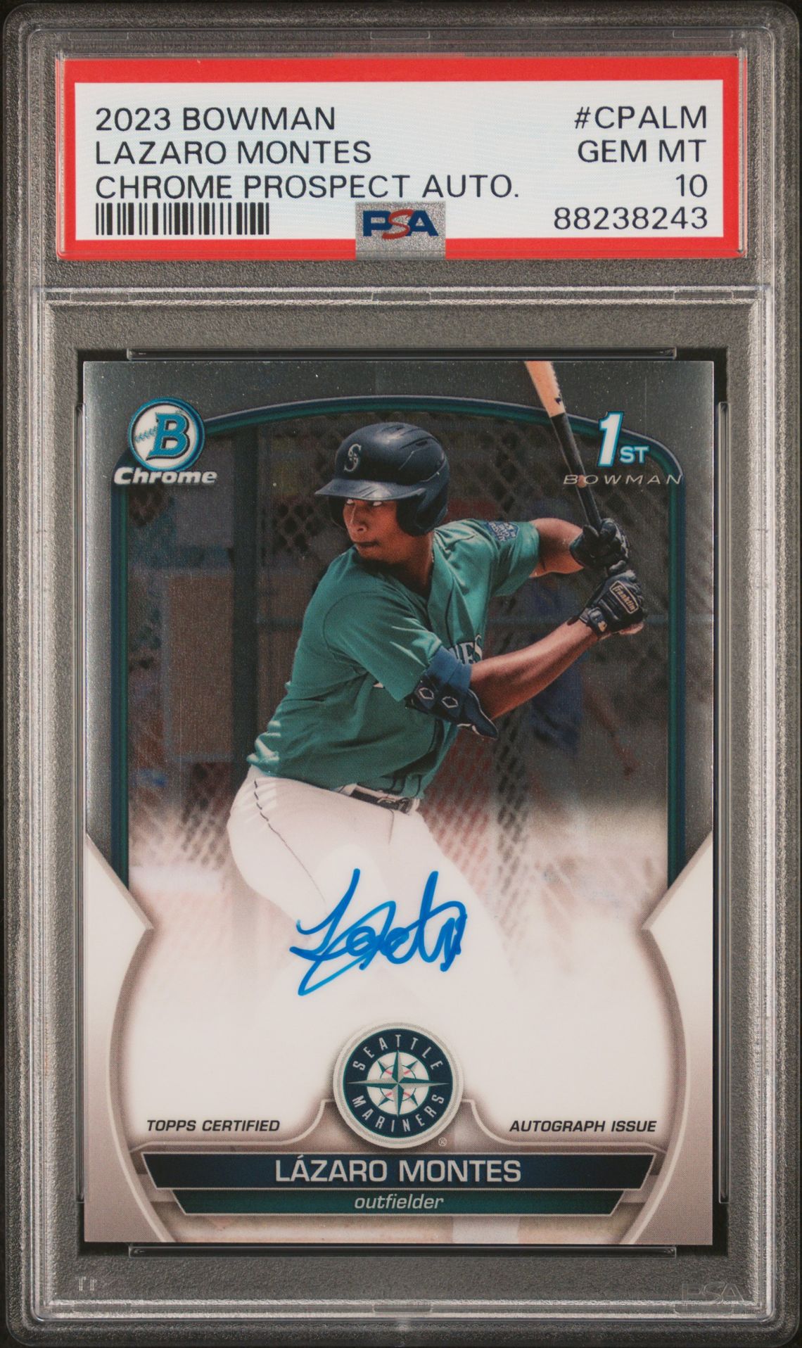 2023 Bowman Chrome Prospect Autographs Lazaro Montes #Cpalm (Chrome Prospect Auto) Gem Mt 10 front