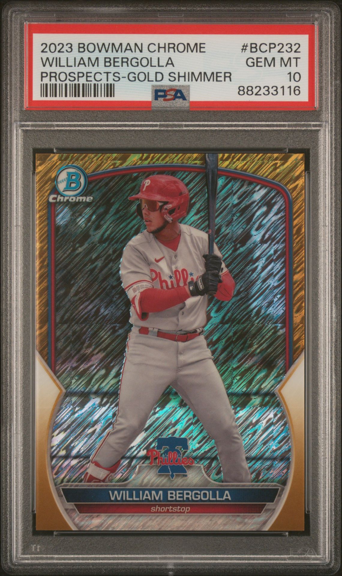 2023 Bowman BOWMAN CHROME PROSPECTS GOLD SHIMMER #BCP232 William Bergolla front