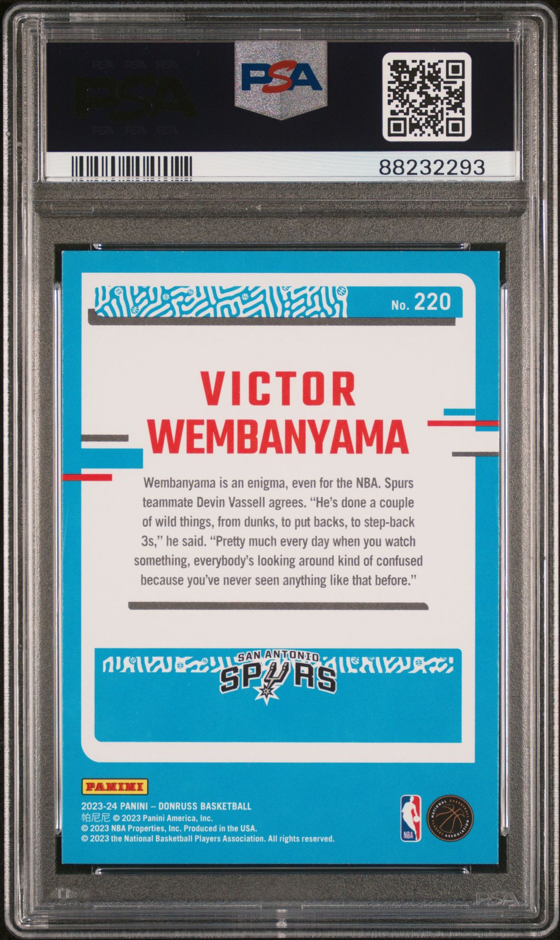 2023 Panini Donruss Victor Wembanyama #220 Mint 9 back