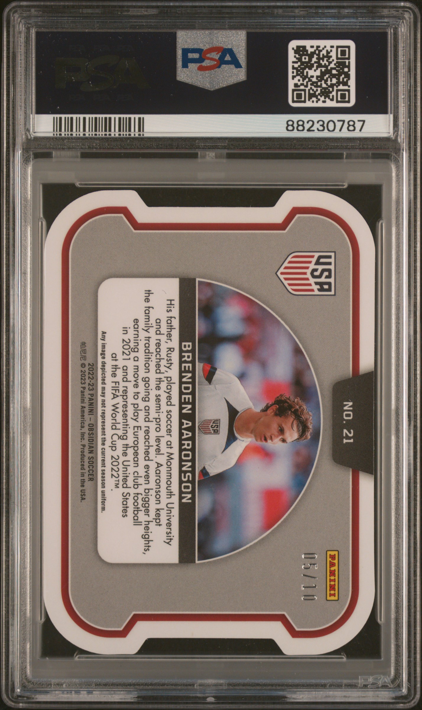 2022-23 Panini Obsidian Equinox Brenden Aaronson #21 (Equinox-Ee Red Flood) Gem Mt 10 back