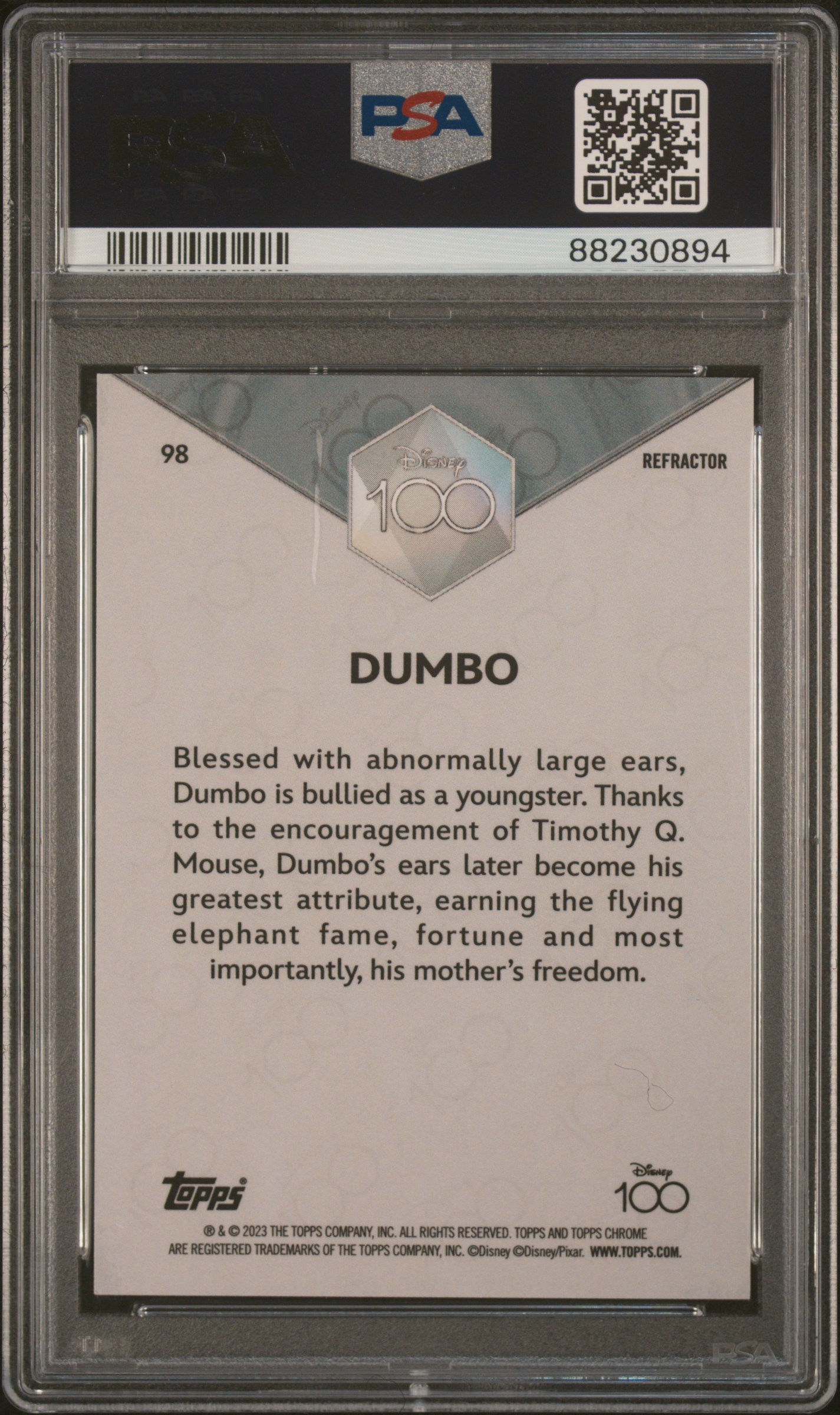 2023 Topps Chrome Disney100 Dumbo #98 (Refractor) Gem Mt 10 back
